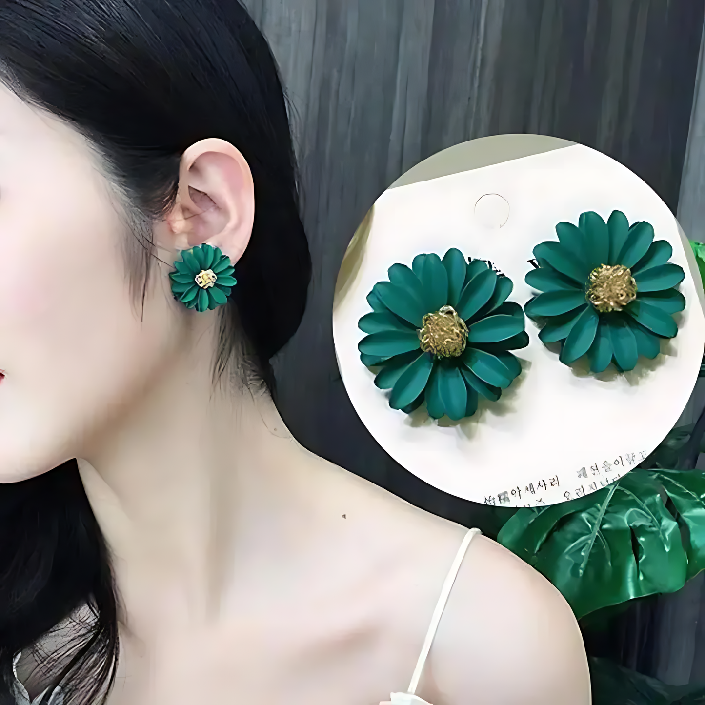 💚 Korean Green Blossom Earrings – Elegant S925 Silver Design