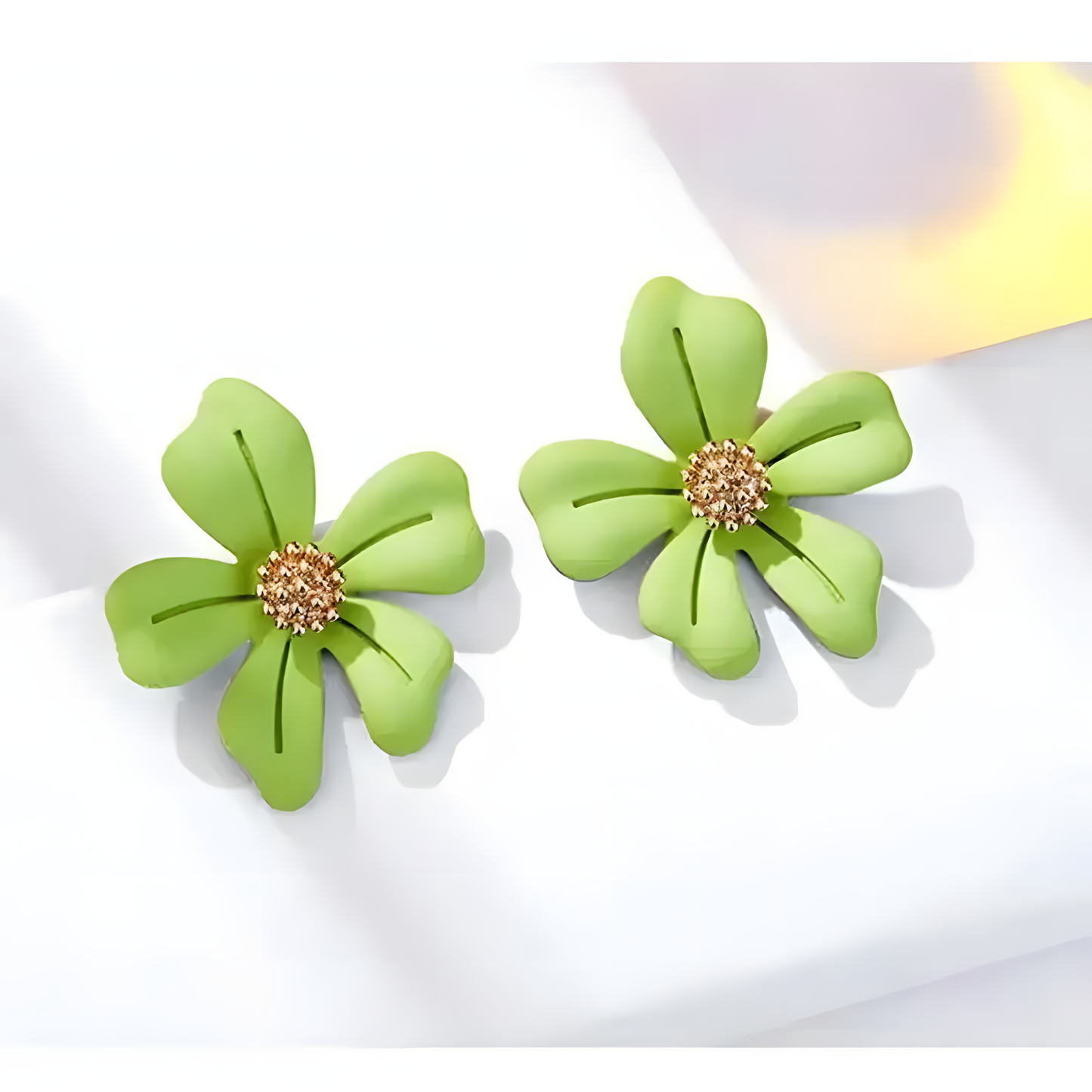 💚 Korean Green Blossom Earrings – Elegant S925 Silver Design