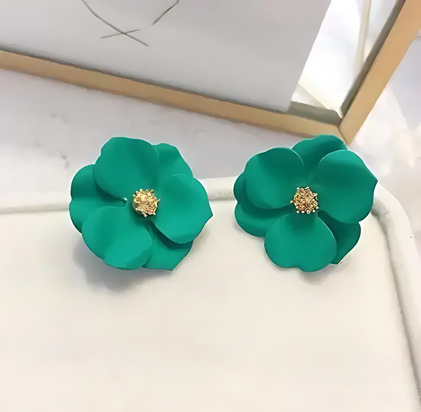 💚 Korean Green Blossom Earrings – Elegant S925 Silver Design