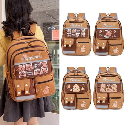 🎒 Capybara School Backpack – Kawaii Multi-Pocket Student Bag