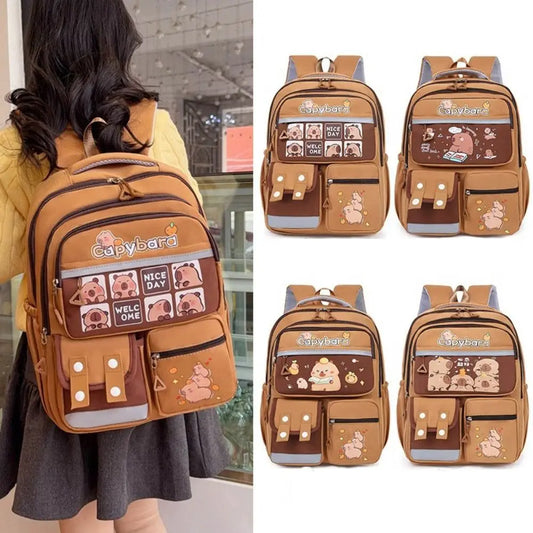 🎒 Capybara School Backpack – Kawaii Multi-Pocket Student Bag