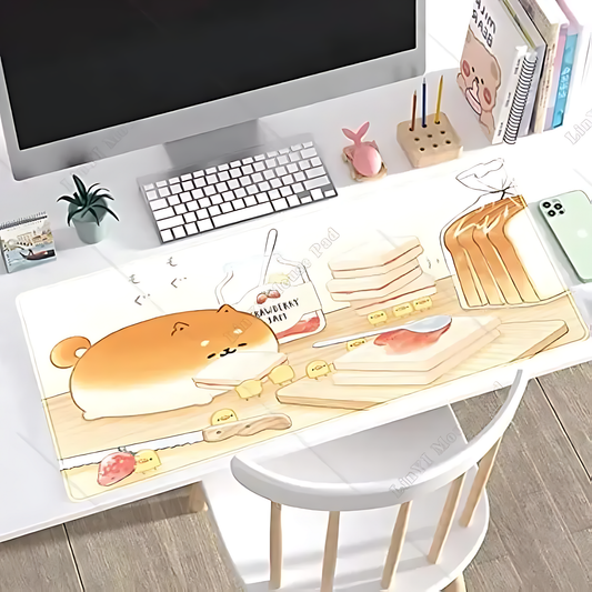🍞 Cute Yellow Dog Mouse Pad – Kawaii Large Desk Mat 🌸