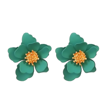 💚 Korean Green Blossom Earrings – Elegant S925 Silver Design