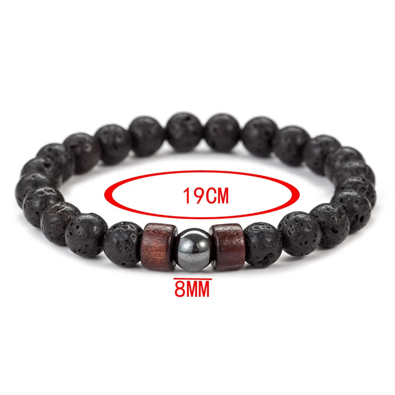 🪶 8mm Volcanic Stone Bracelet for Men – Handmade Lava & Wood Beads Bracelet