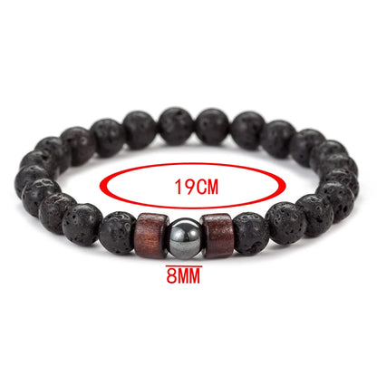🪶 8mm Volcanic Stone Bracelet for Men – Handmade Lava & Wood Beads Bracelet
