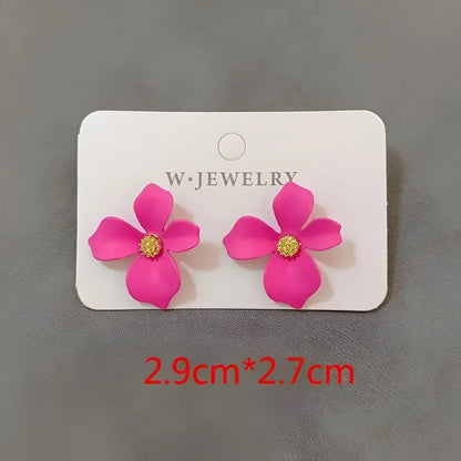 💖 Korean Red-Pink Blossom Earrings – Flexible S925 Silver Glam
