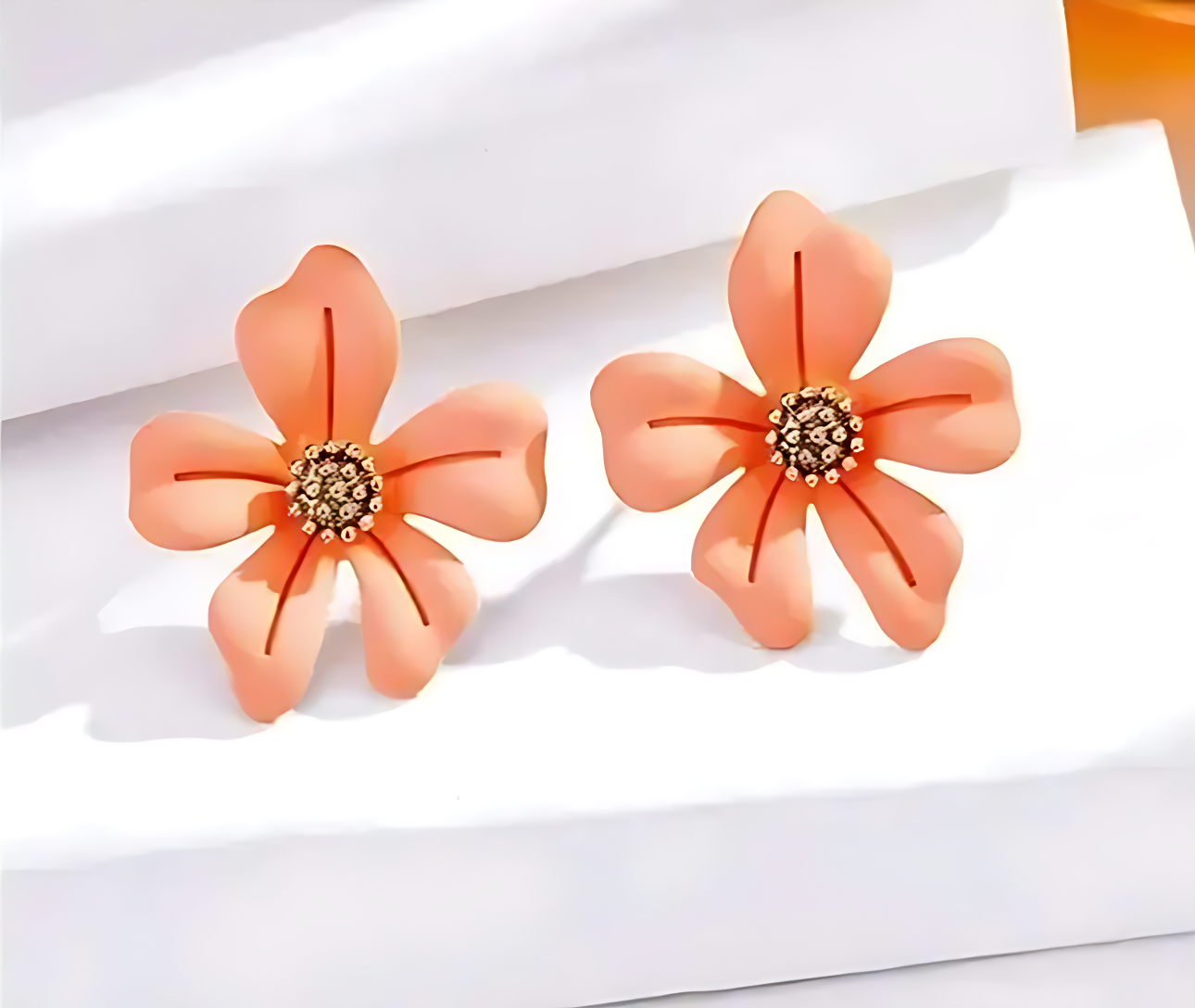 🧡 Orange Flower Earrings – 925 Sterling Silver Korean Design