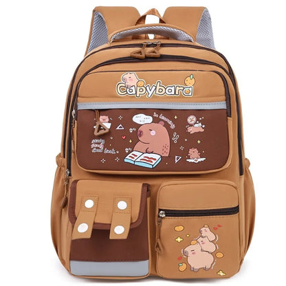 🎒 Capybara School Backpack – Kawaii Multi-Pocket Student Bag