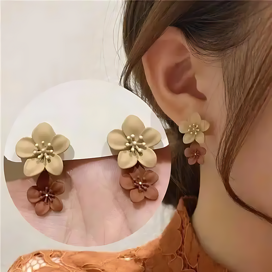 🧡 Orange Flower Earrings – 925 Sterling Silver Korean Design