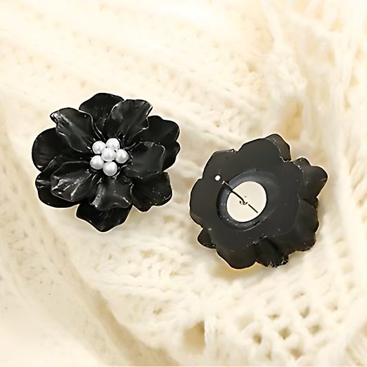 🖤 Black Blossom Earrings – Modern 925 Sterling Silver Design