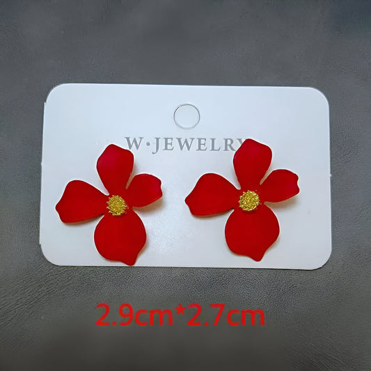 💖 Korean Red-Pink Blossom Earrings – Flexible S925 Silver Glam