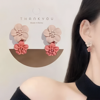 🌸 Korean Pink Blossom Earrings – Elegant S925 Silver Design