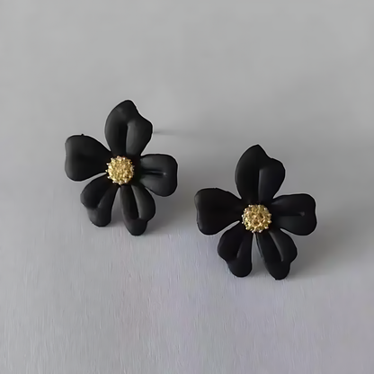 🖤 Black Blossom Earrings – Modern 925 Sterling Silver Design