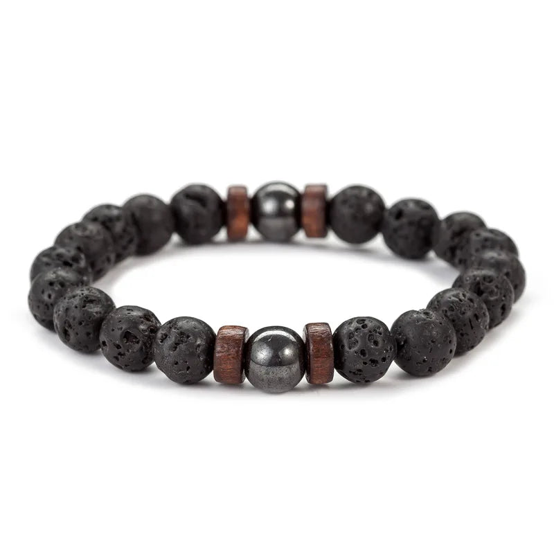 🪶 8mm Volcanic Stone Bracelet for Men – Handmade Lava & Wood Beads Bracelet