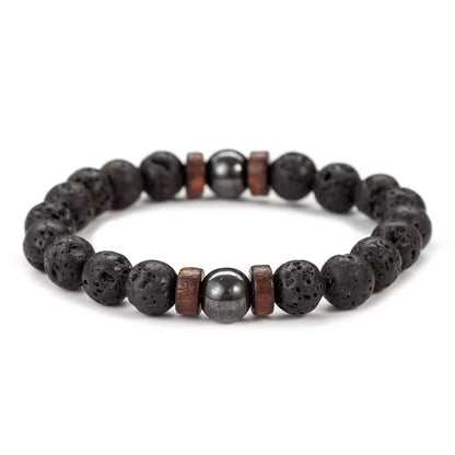 🪶 8mm Volcanic Stone Bracelet for Men – Handmade Lava & Wood Beads Bracelet
