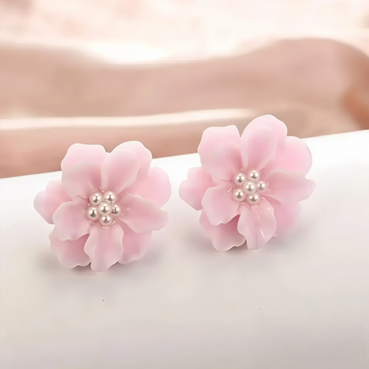 🌸 Korean Pink Blossom Earrings – Elegant S925 Silver Design