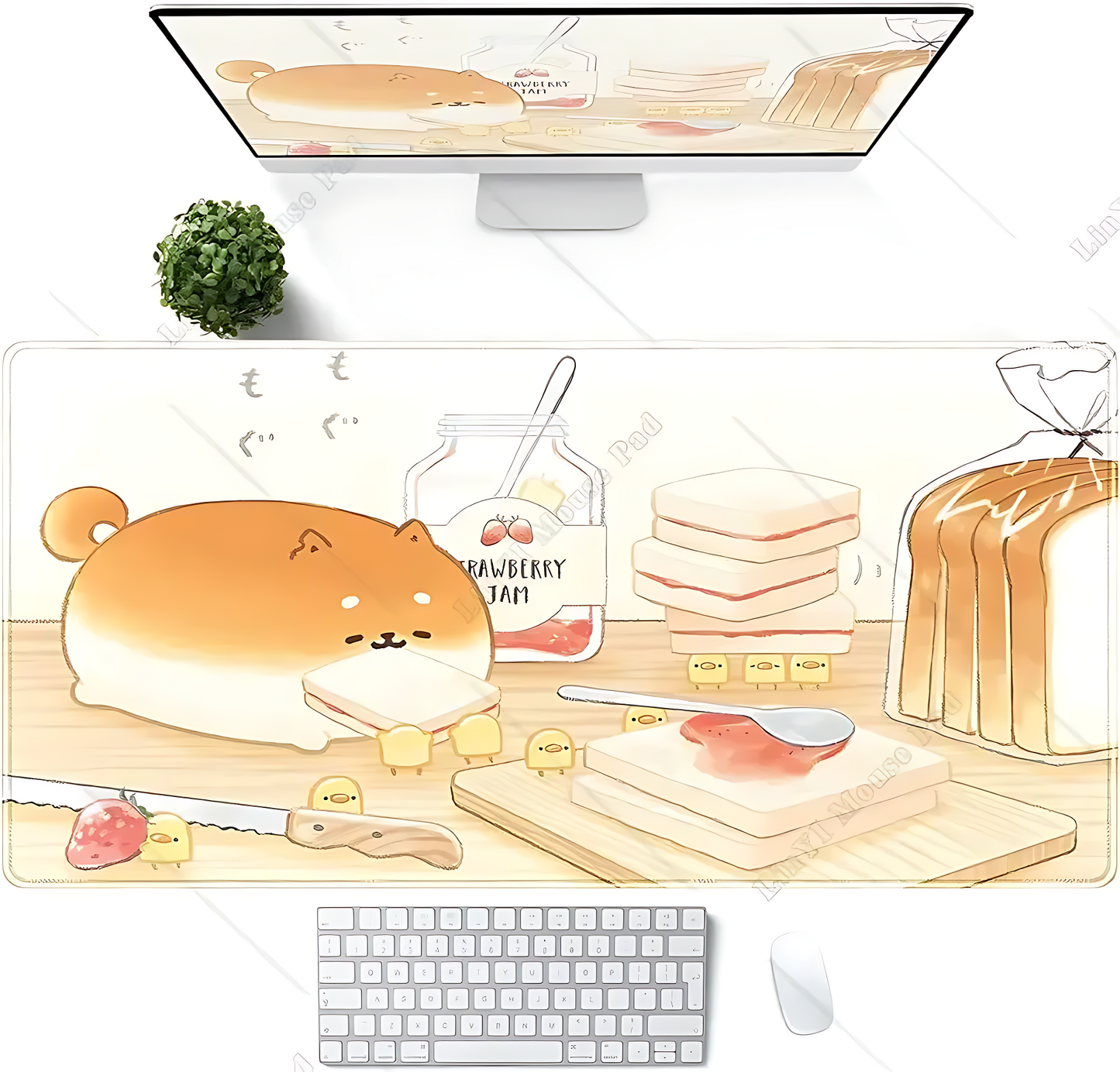 🍞 Cute Yellow Dog Mouse Pad – Kawaii Large Desk Mat 🌸
