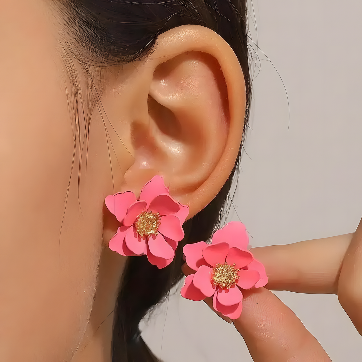 🌸 Korean Pink Blossom Earrings – Elegant S925 Silver Design