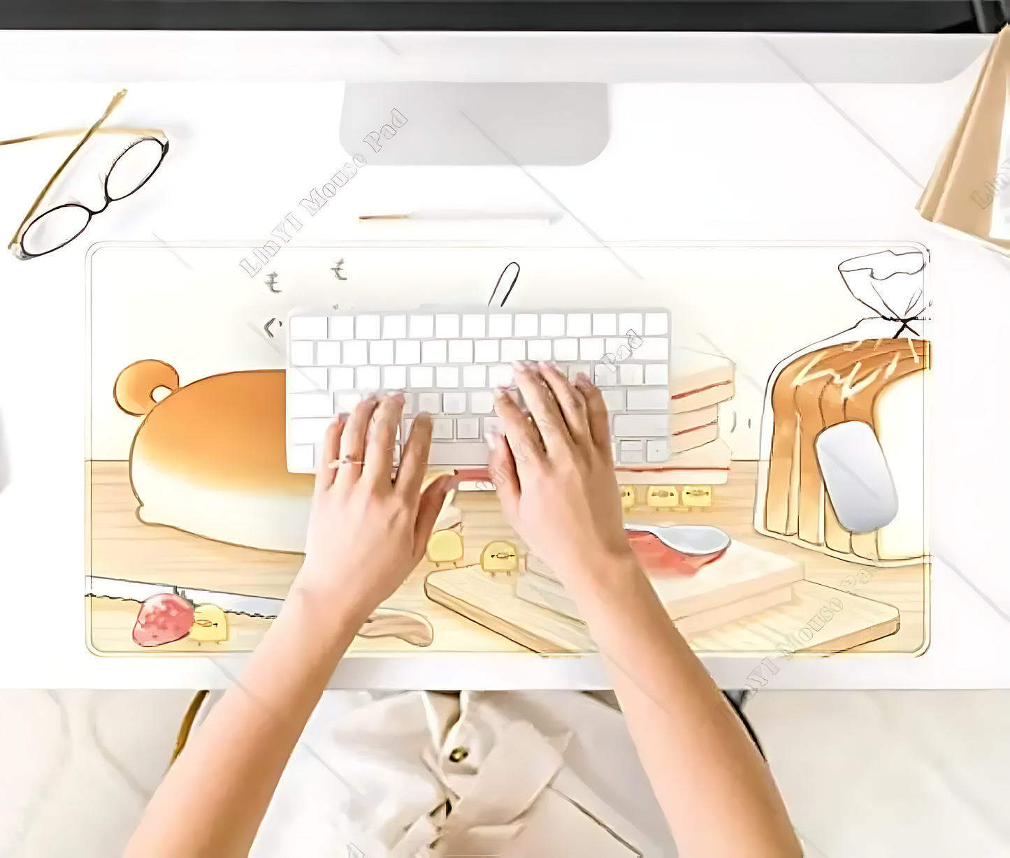 🍞 Cute Yellow Dog Mouse Pad – Kawaii Large Desk Mat 🌸