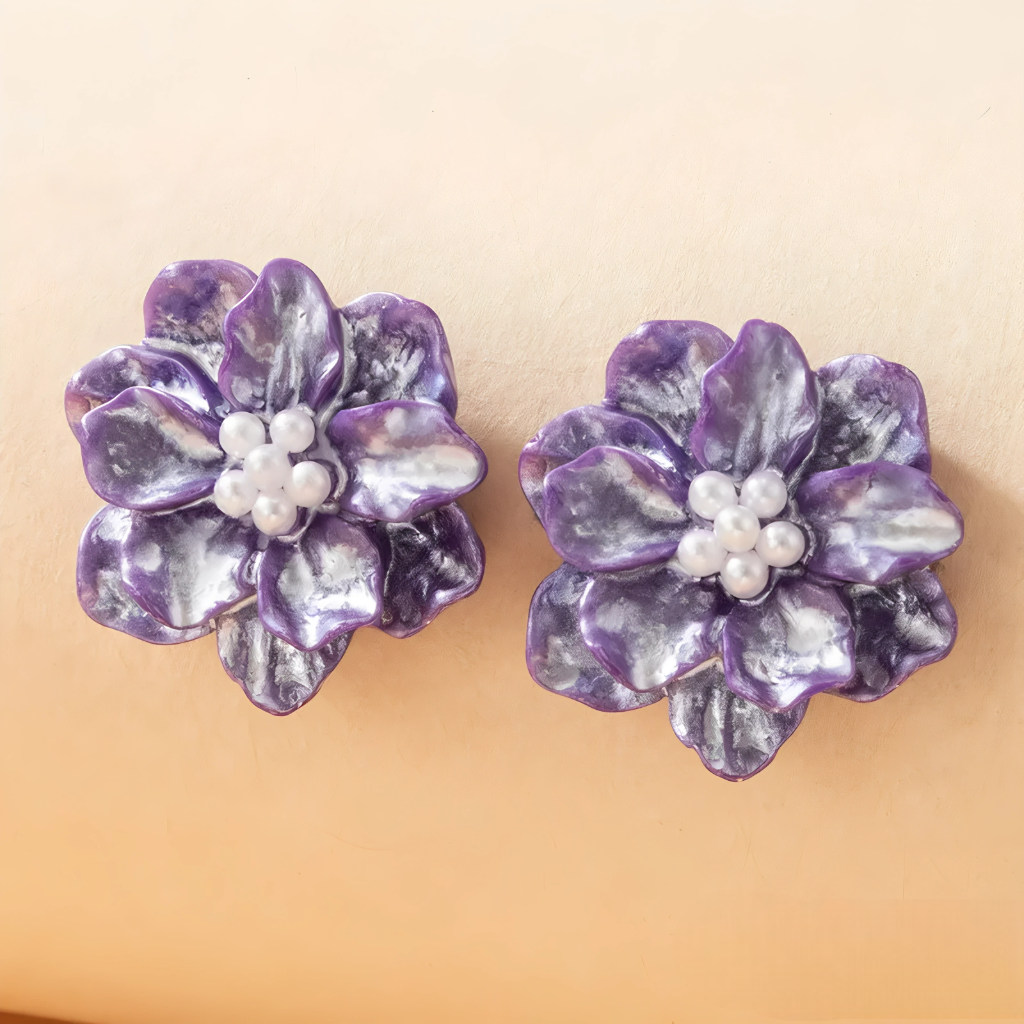 💜 Korean Violet Bloom Earrings – Elegant S925 Silver Comfort