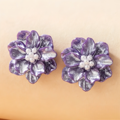💜 Korean Violet Bloom Earrings – Elegant S925 Silver Comfort