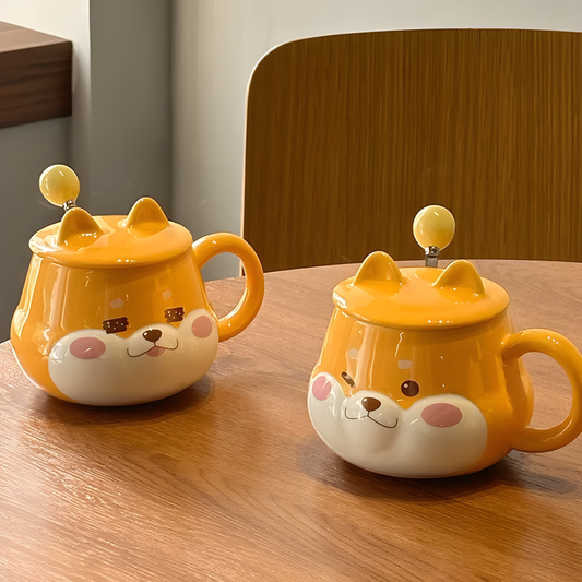🐶 Shiba Inu Ceramic Mug with Spoon – Cute, Unique, and High Quality