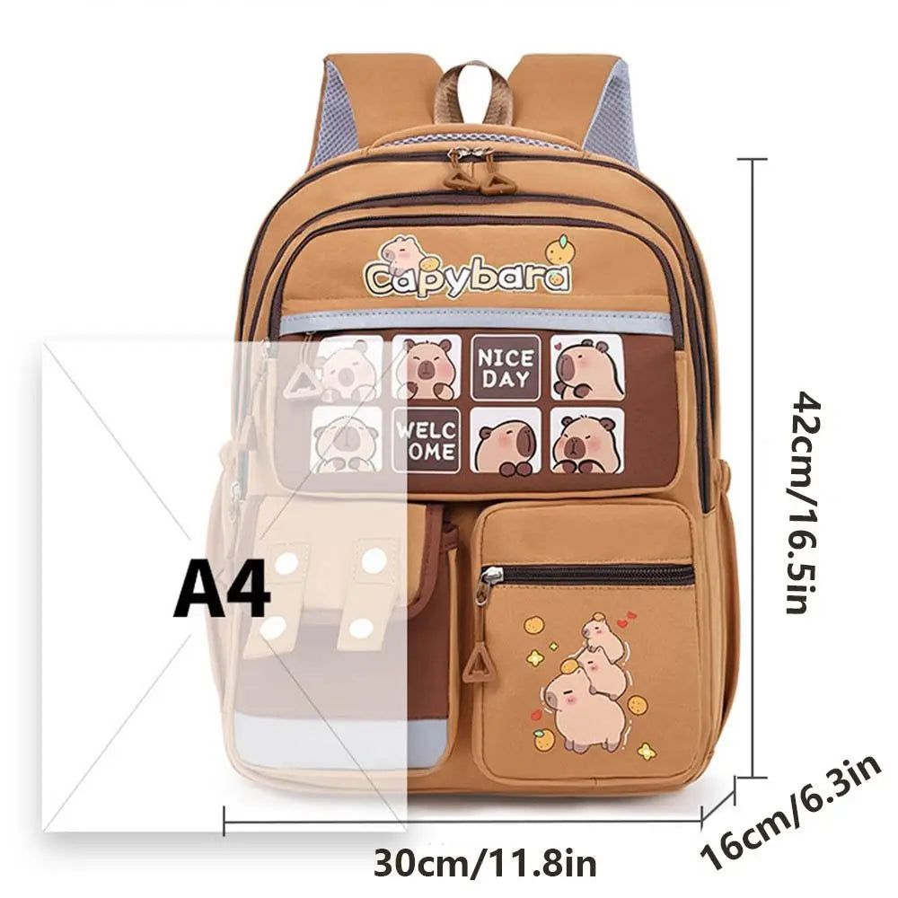 🎒 Capybara School Backpack – Kawaii Multi-Pocket Student Bag