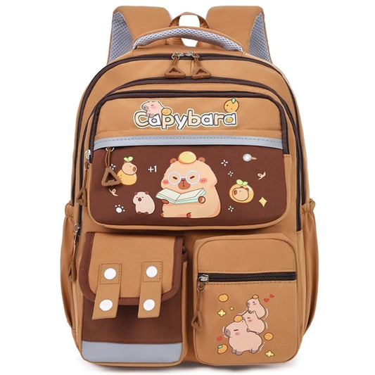 🎒 Capybara School Backpack – Kawaii Multi-Pocket Student Bag