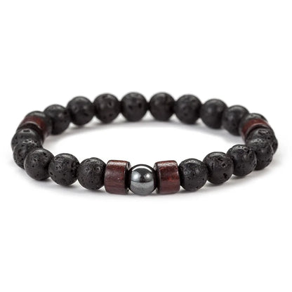 🪶 8mm Volcanic Stone Bracelet for Men – Handmade Lava & Wood Beads Bracelet
