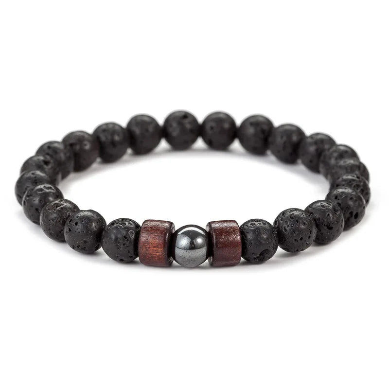 🪶 8mm Volcanic Stone Bracelet for Men – Handmade Lava & Wood Beads Bracelet
