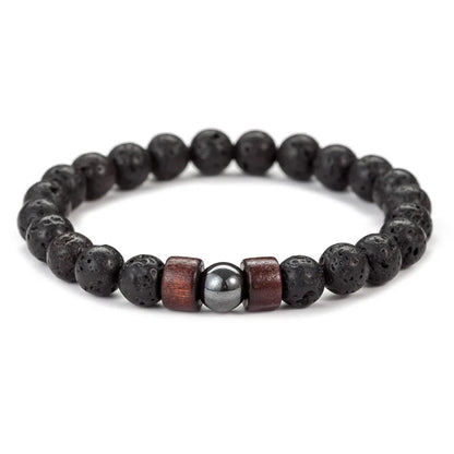 🪶 8mm Volcanic Stone Bracelet for Men – Handmade Lava & Wood Beads Bracelet