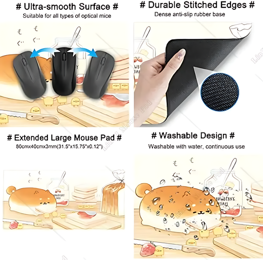 🍞 Cute Yellow Dog Mouse Pad – Kawaii Large Desk Mat 🌸