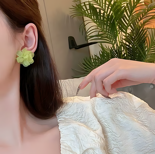 💚 Korean Green Blossom Earrings – Elegant S925 Silver Design