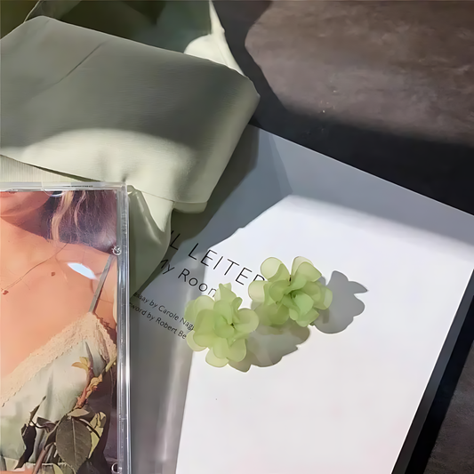 💚 Korean Green Blossom Earrings – Elegant S925 Silver Design