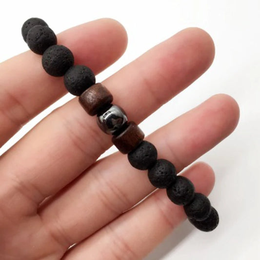 🪶 8mm Volcanic Stone Bracelet for Men – Handmade Lava & Wood Beads Bracelet