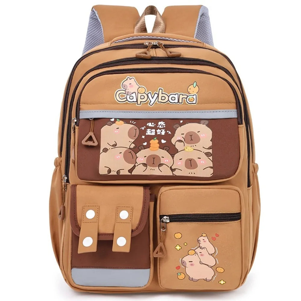 🎒 Capybara School Backpack – Kawaii Multi-Pocket Student Bag