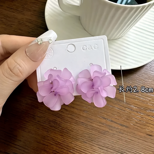💜 Korean Violet Bloom Earrings – Elegant S925 Silver Comfort