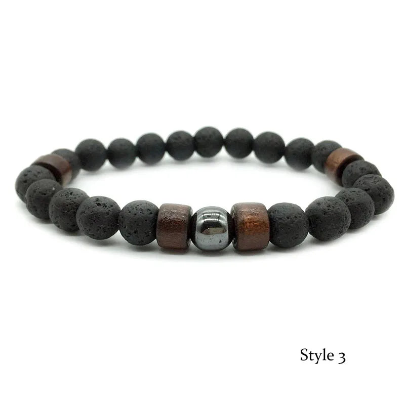 🪶 8mm Volcanic Stone Bracelet for Men – Handmade Lava & Wood Beads Bracelet