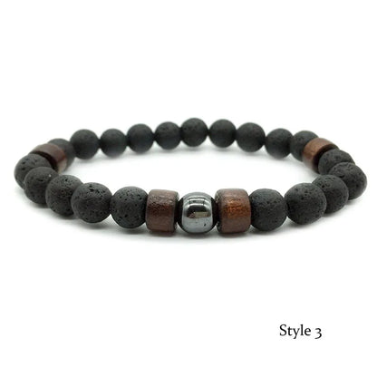 🪶 8mm Volcanic Stone Bracelet for Men – Handmade Lava & Wood Beads Bracelet