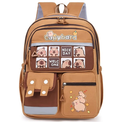 🎒 Capybara School Backpack – Kawaii Multi-Pocket Student Bag