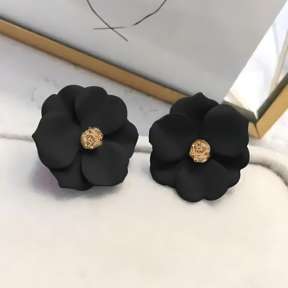 🖤 Black Blossom Earrings – Modern 925 Sterling Silver Design