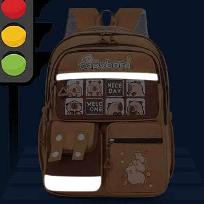 🎒 Capybara School Backpack – Kawaii Multi-Pocket Student Bag